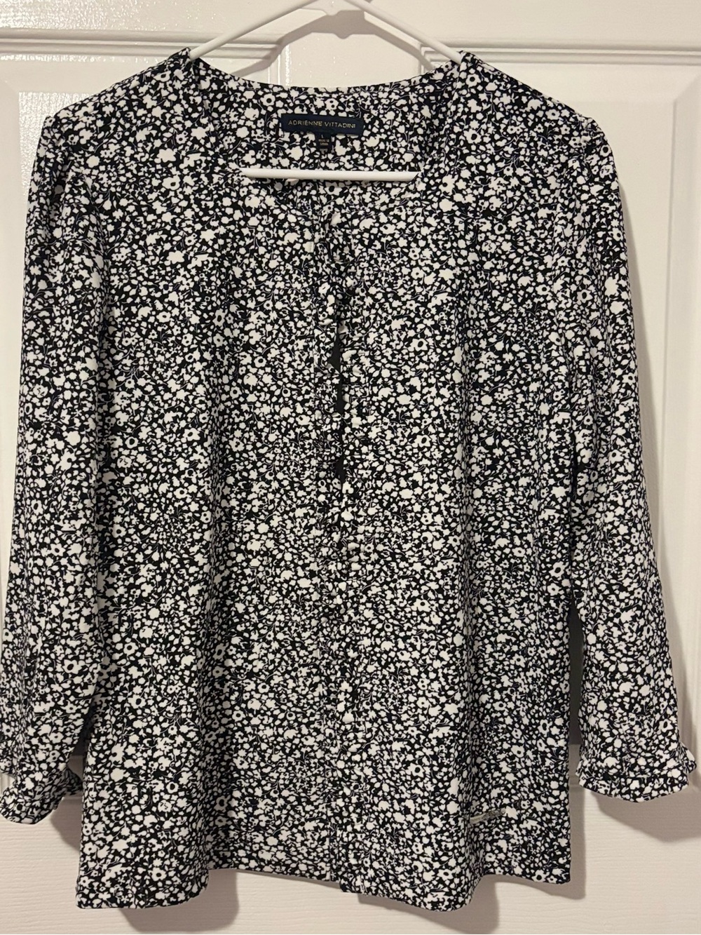 Adrienne Vittadini Black and White Floral Print Blouse